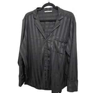 Abercrombie & Fitch Women's Black Striped Button-Up Satin Long-Sleeve Shirt Size